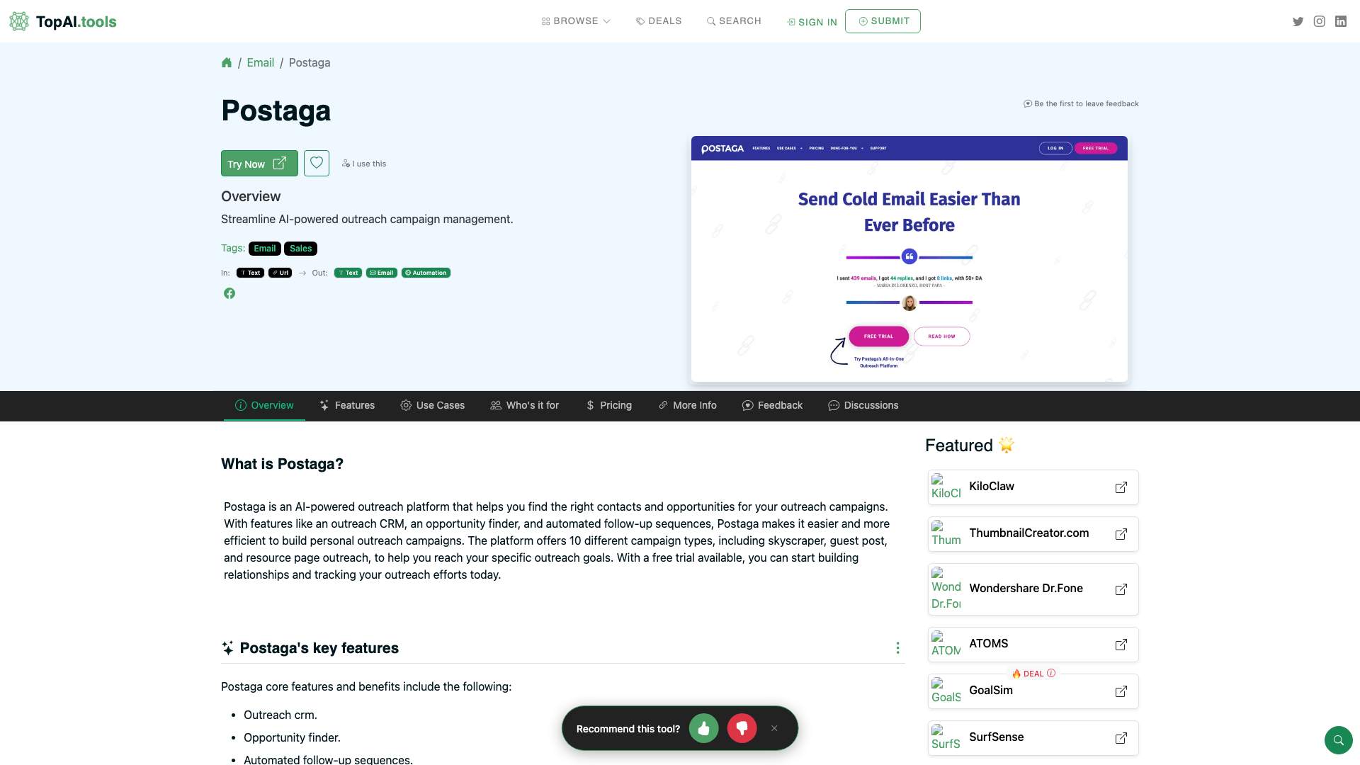 Postaga – KI-Kampagnen-Generator, Kontaktfinder und Sequenz-Builder Postaga Dashboard – KI-gestütztes Outreach-Tool